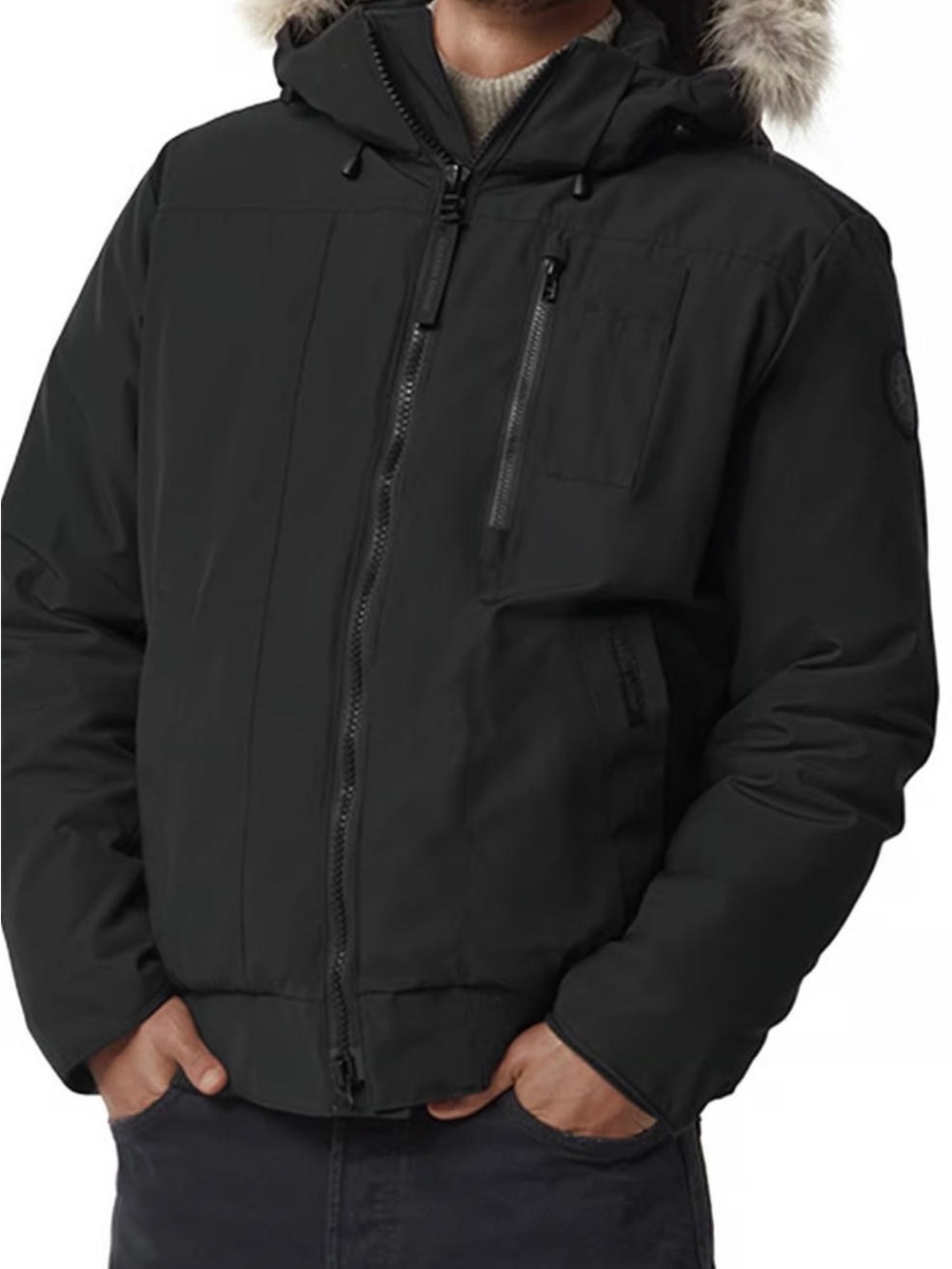 Canada Goose Black Hooded Puffer Jacket with Fur Trim